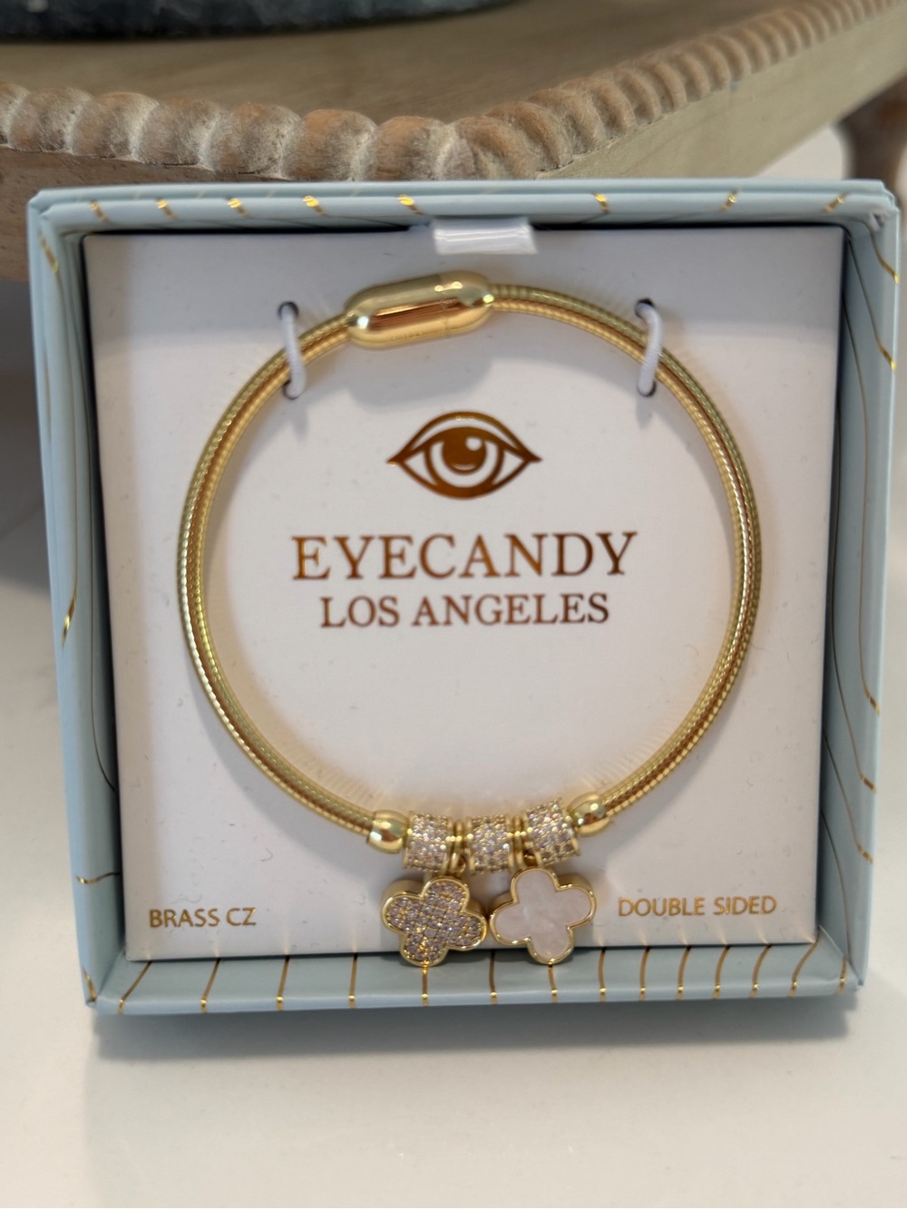 eye candy Gold-Tone Clover Charm Bracelet with White Inlay